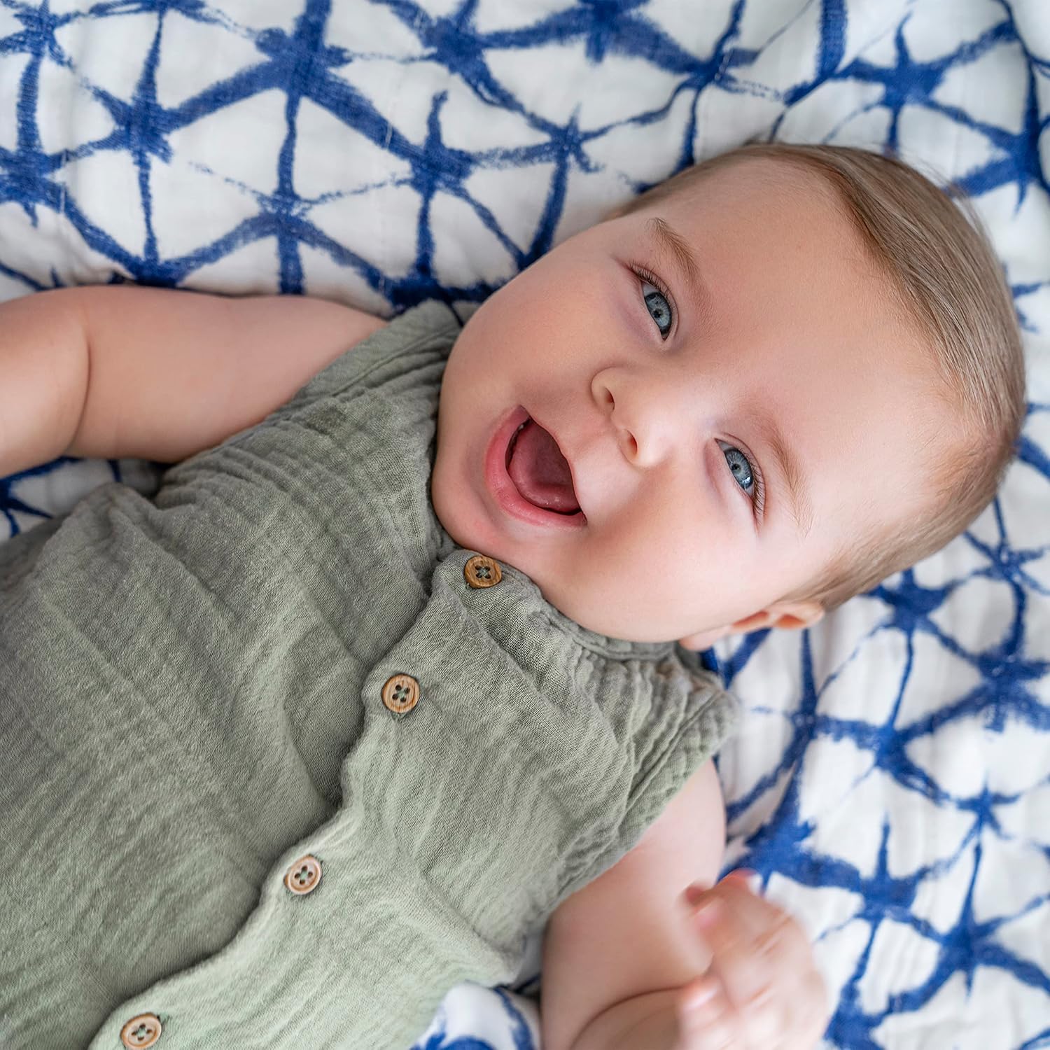 aden anais Silky Soft Bamboo Muslin Blanket - 100 Viscose Indigo Shibori Blue
