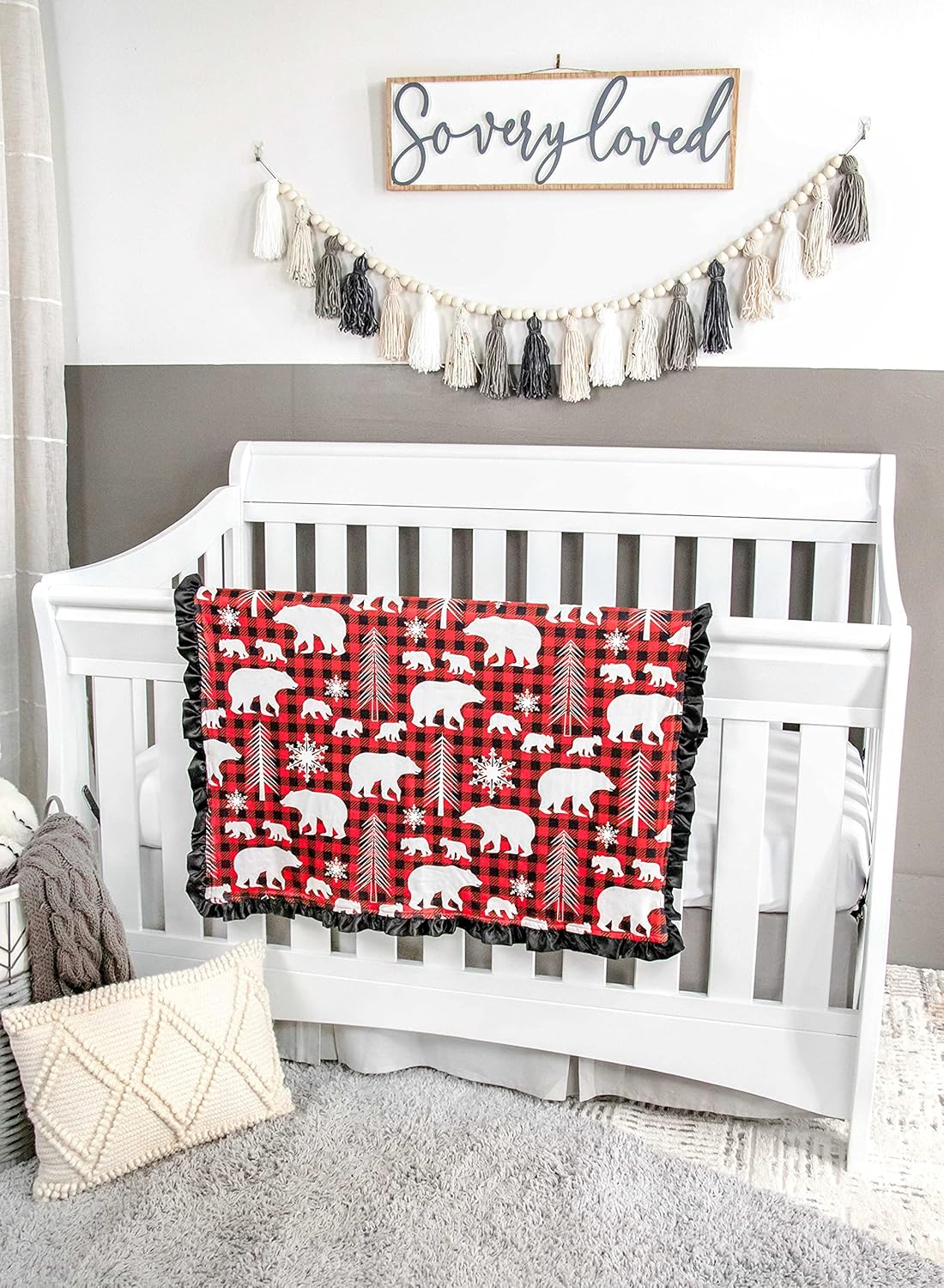 Top Tots Baby Blanket - Red Black Plaid Bear Cubs 31x31 Inch