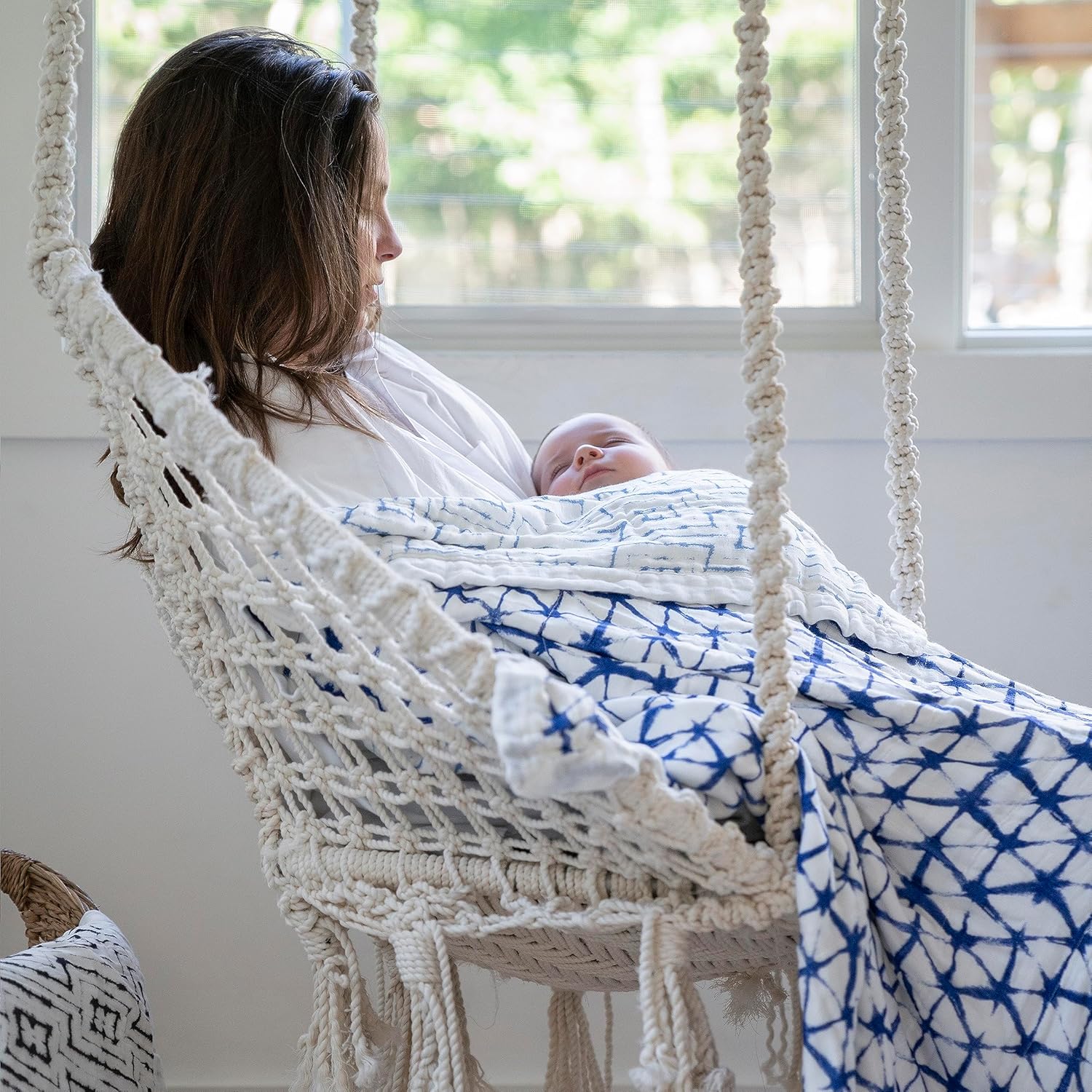 aden anais Silky Soft Bamboo Muslin Blanket - 100 Viscose Indigo Shibori Blue
