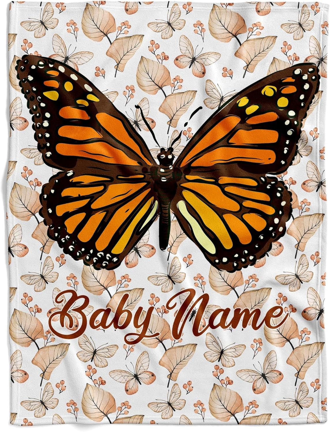 Personalized Monarch Butterfly Baby Blanket Cozy Fleece Throw for Newborns