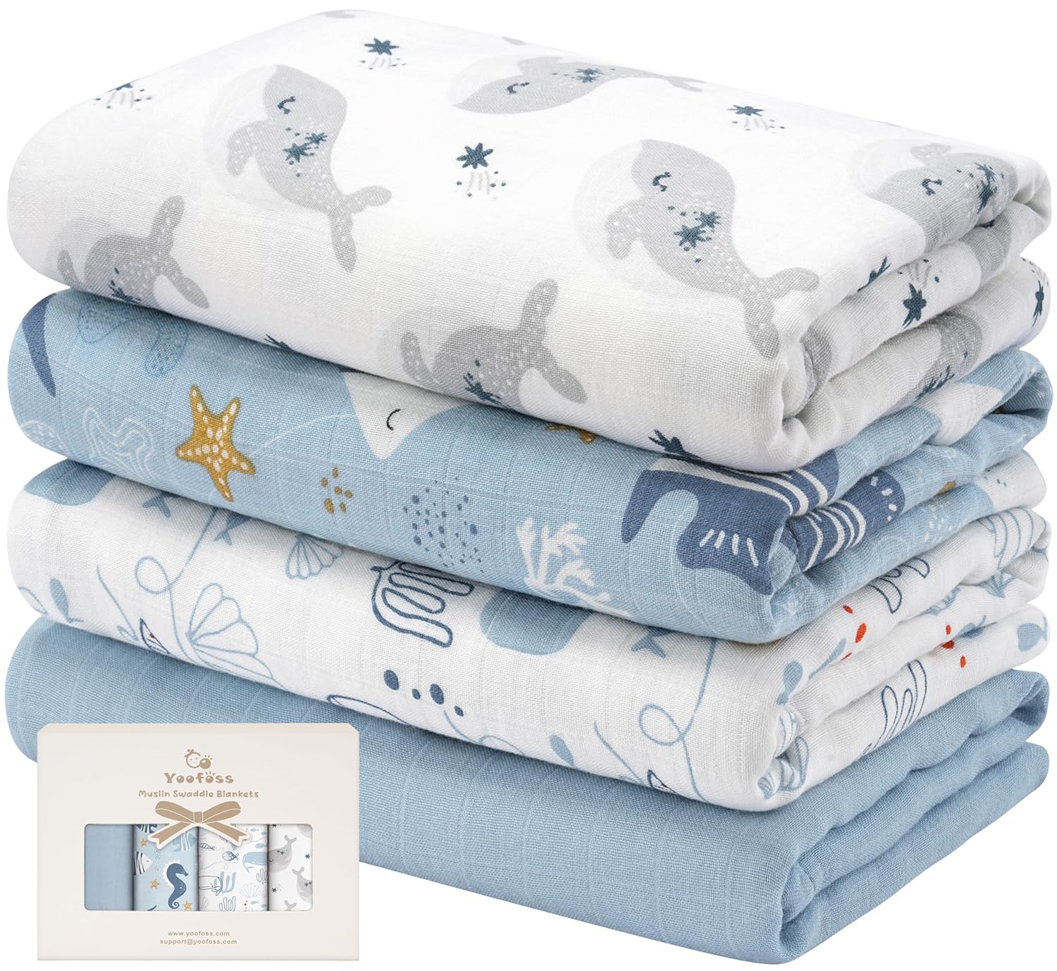 Yoofoss Muslin Swaddle Blankets 4-Pack Neutral Wrap