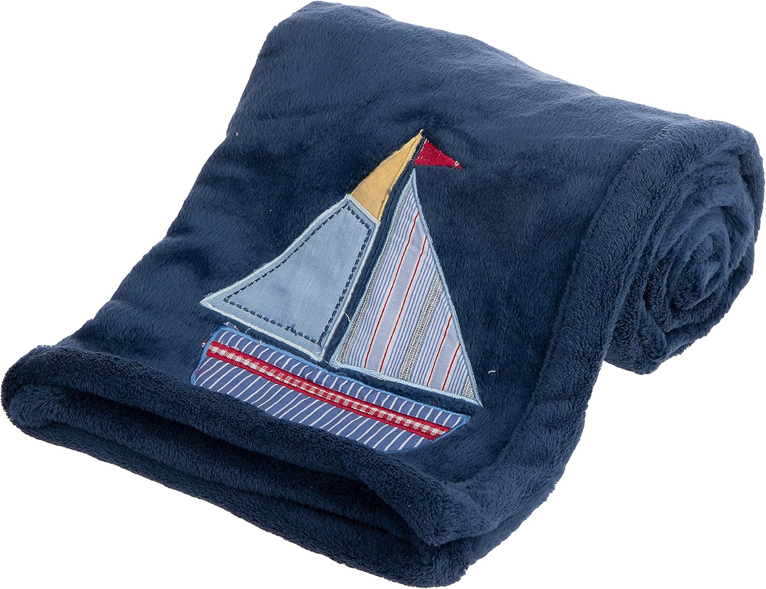 Danica Plush Baby Blanket Navy Sailboat