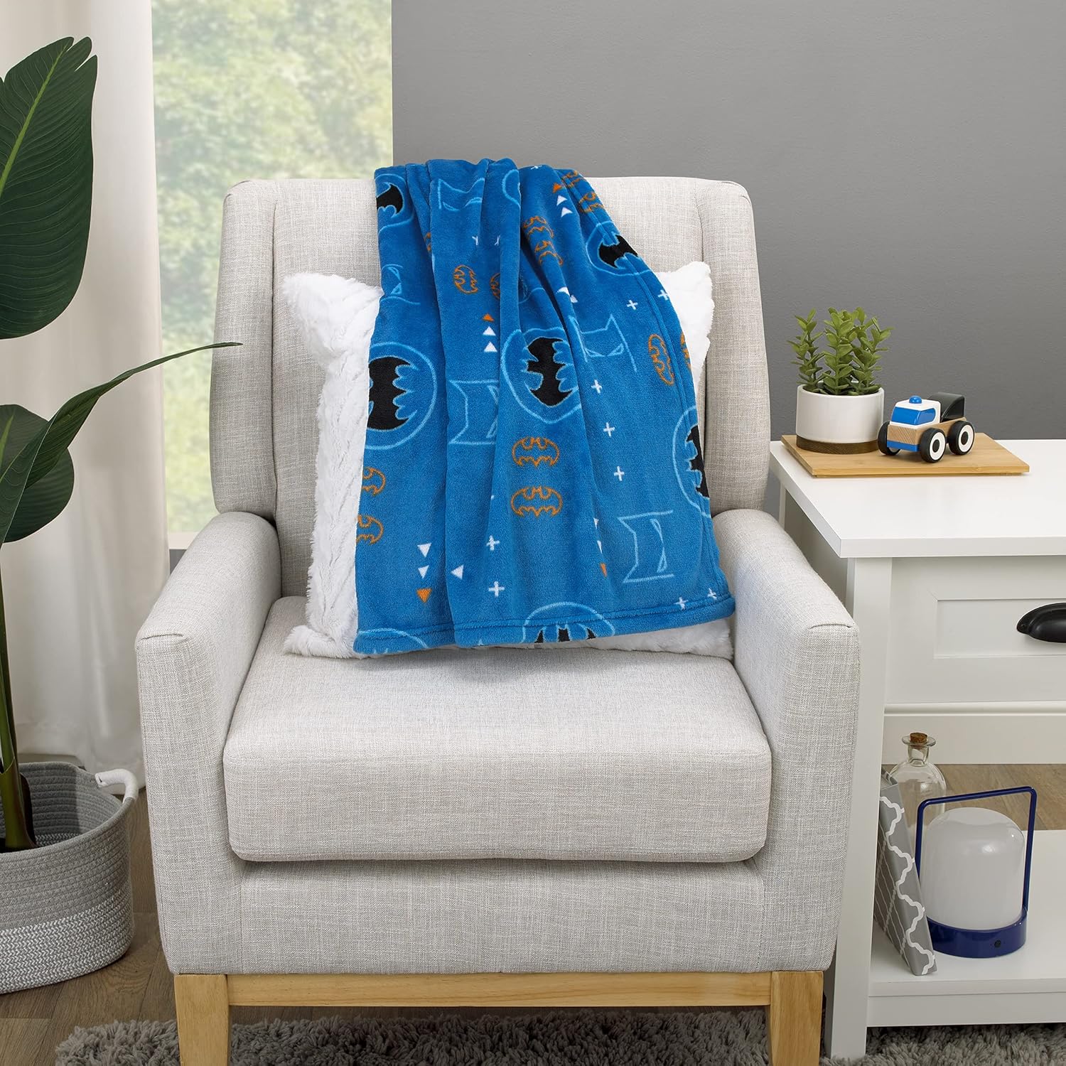 NoJo Batman Blue Orange White Baby Blanket 1