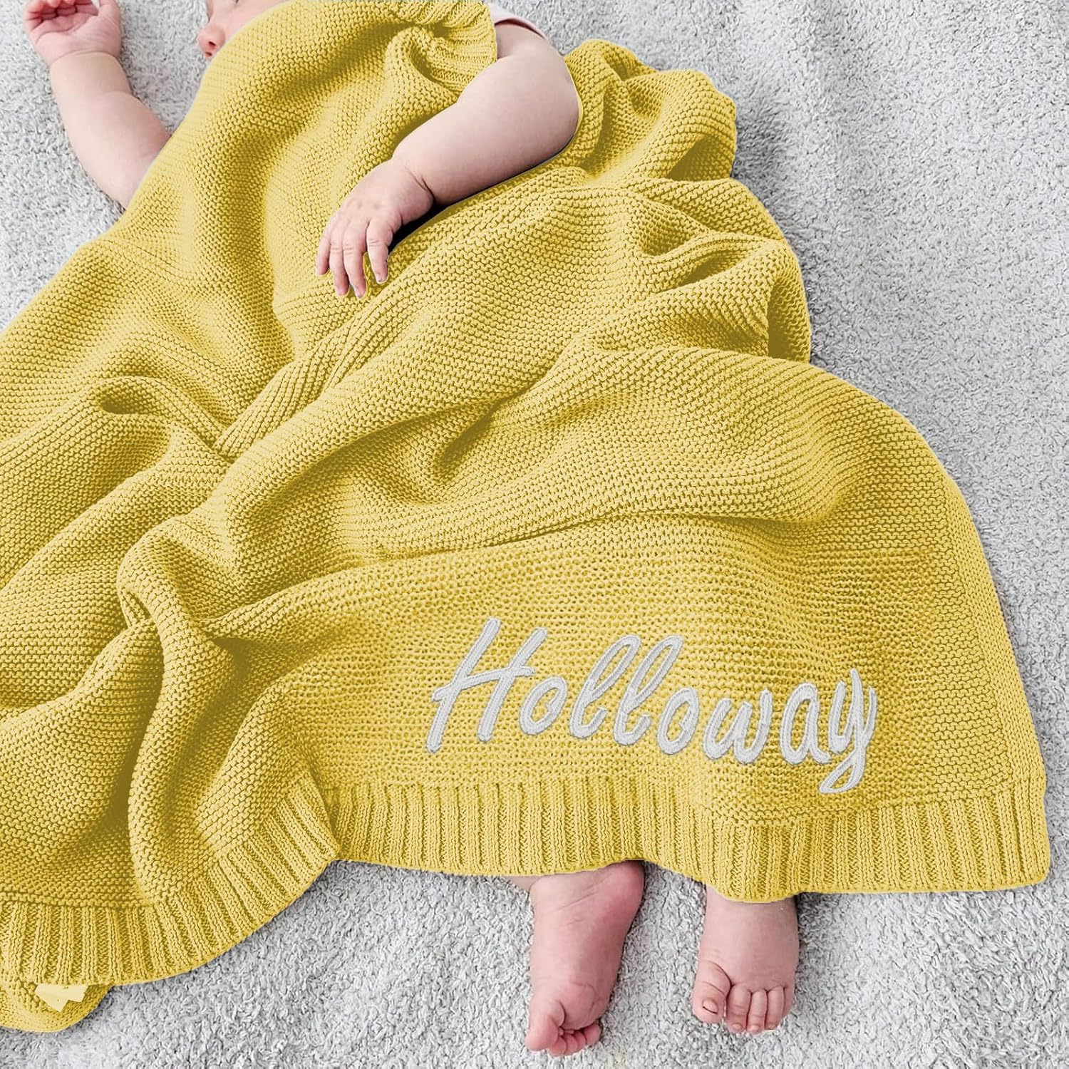 Personalized Baby Knit Blanket with Name Custom Embroidered 37x42in
