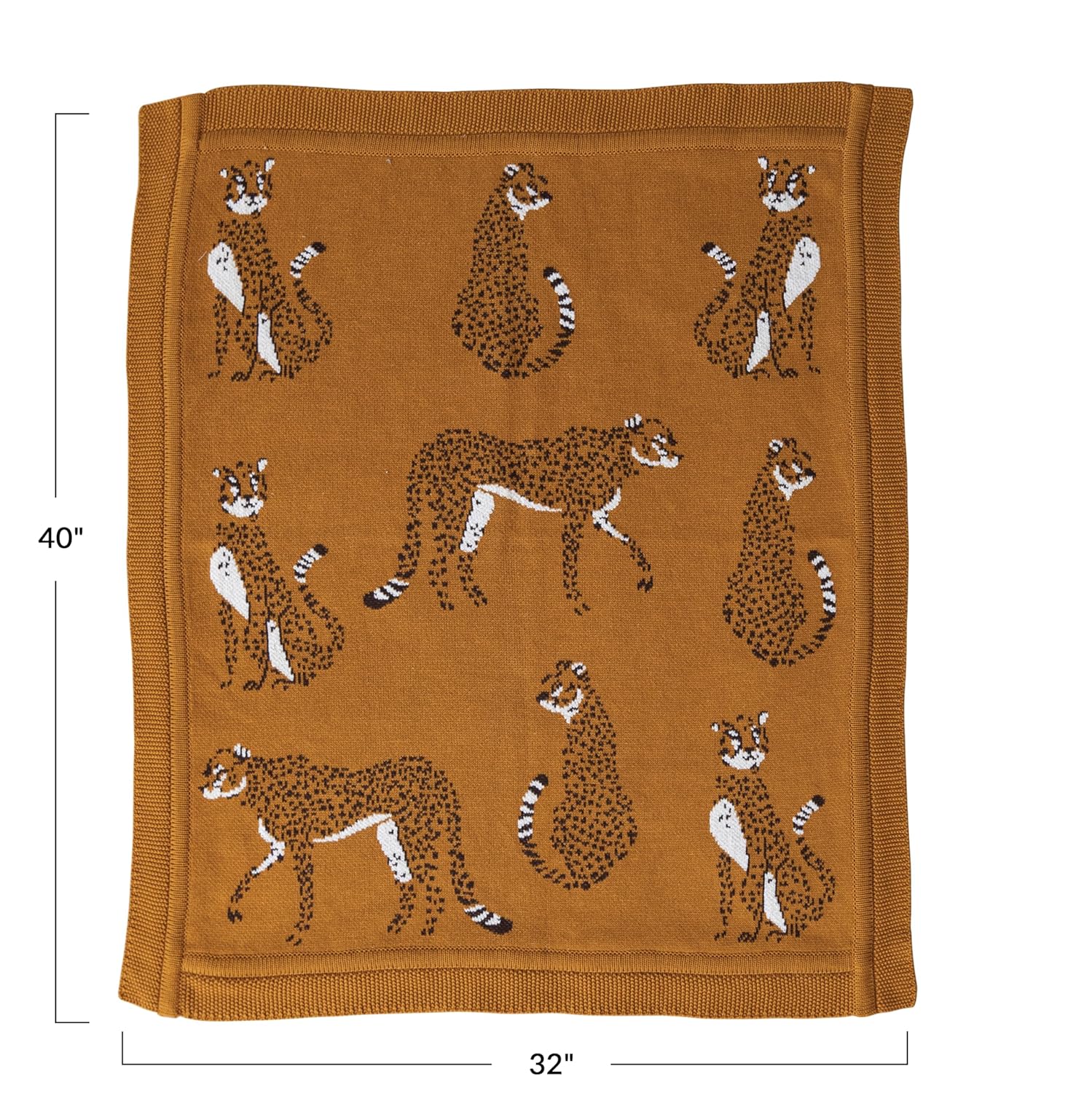 Creative Co-Op Soft Cotton Knit Baby Blanket with Cheetahs Mustard 1