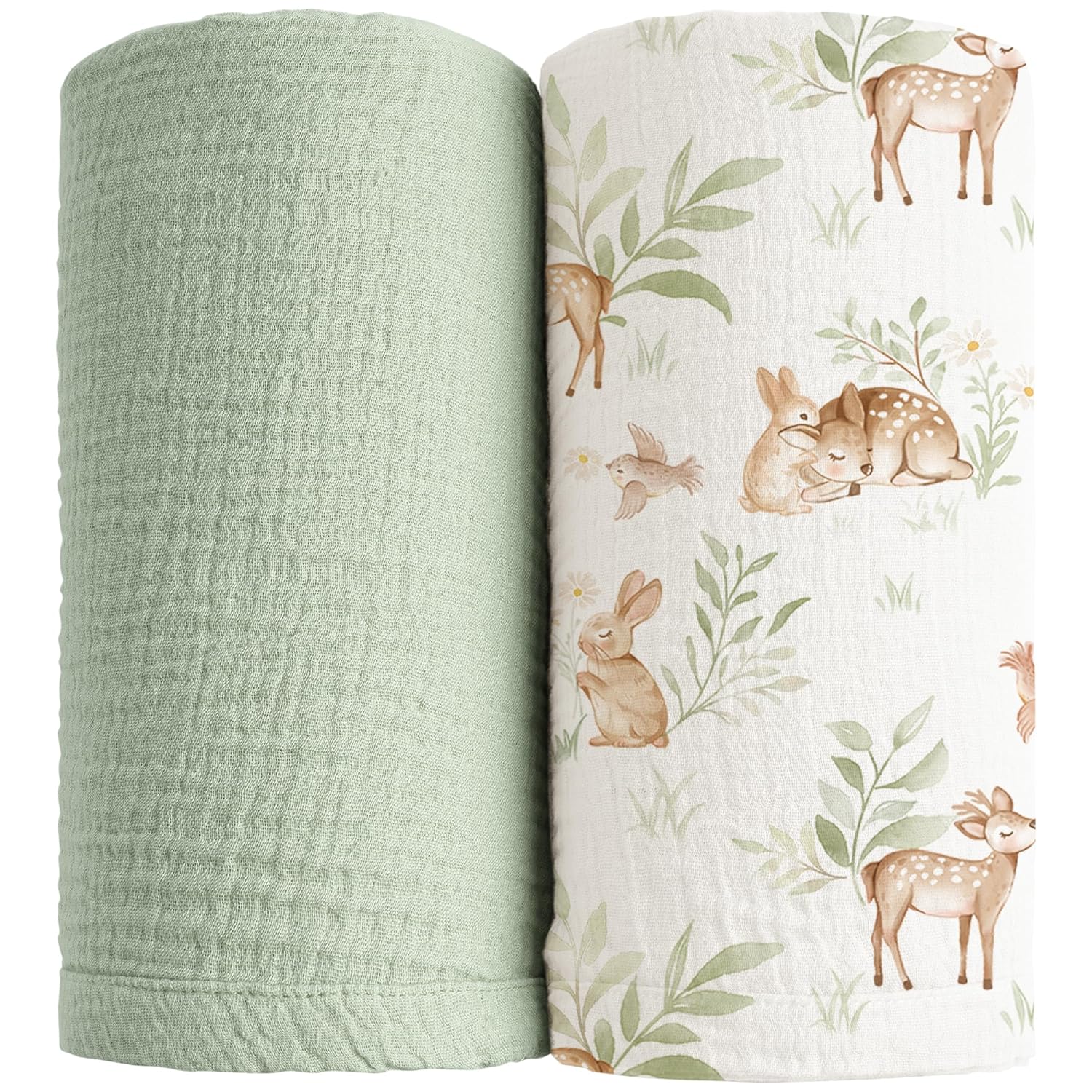 Konssy 2 Pack Muslin Swaddle Blankets Soft 47x47 Inches for Newborn