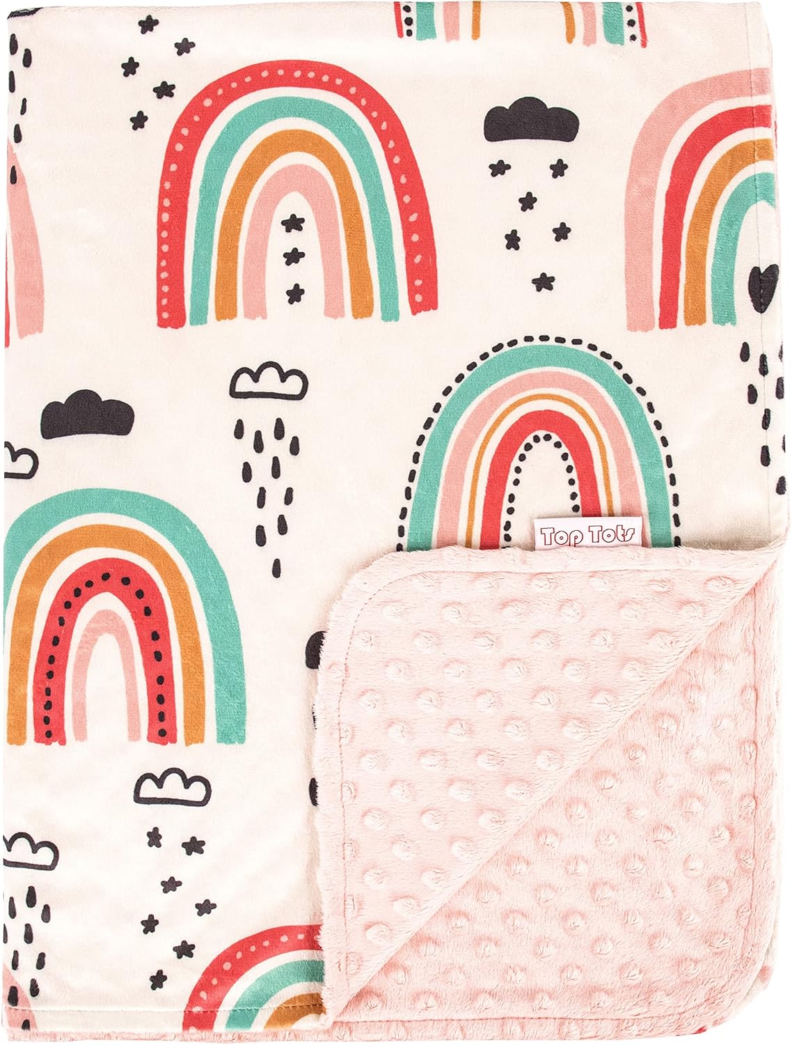 Top Tots Deluxe Minky Baby Blanket - Boho Rainbows 40 x 29 Inch Peach