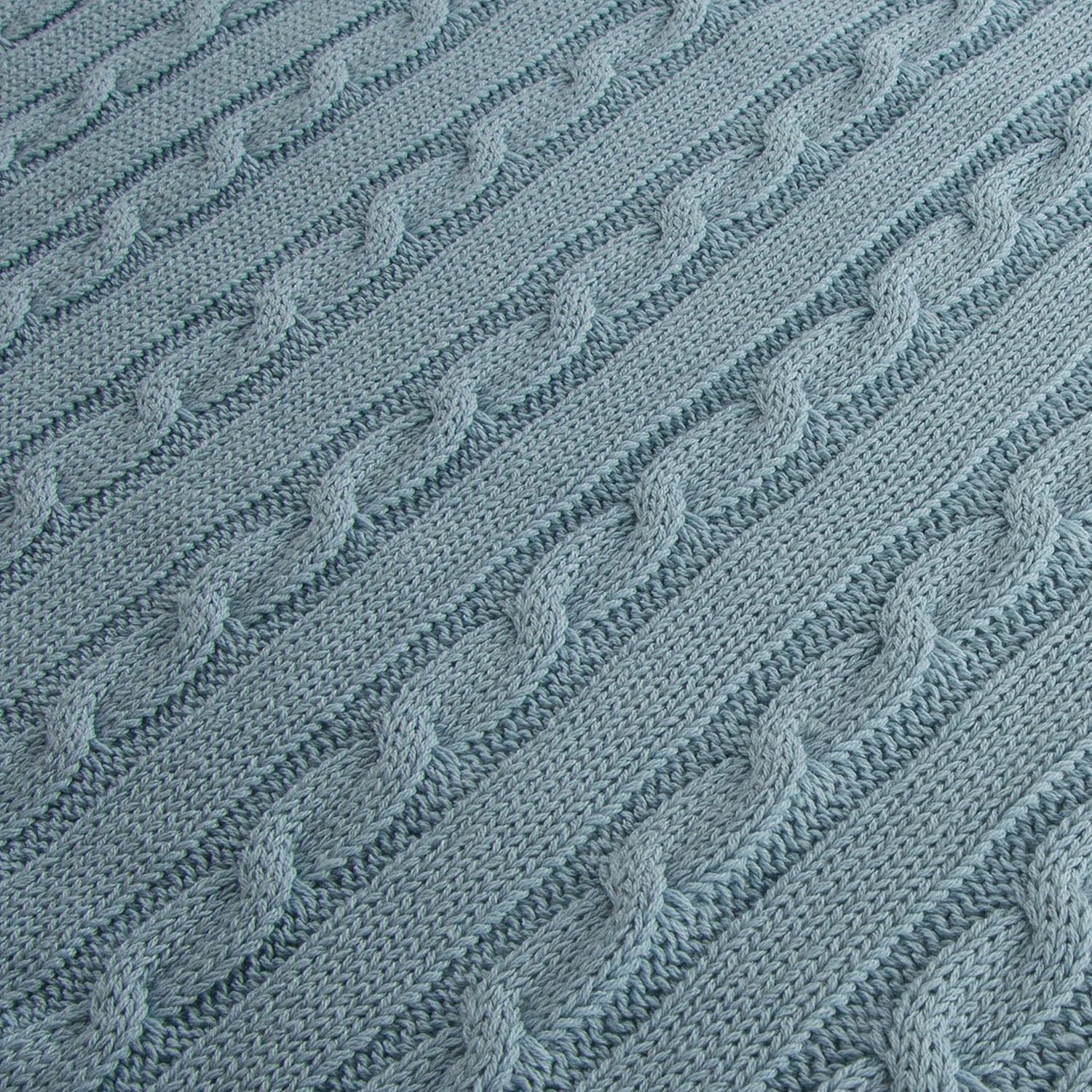 NTBAY 100 Pure Cotton Cable Knit Toddler Blanket - Baby Blue 30x40 Inches