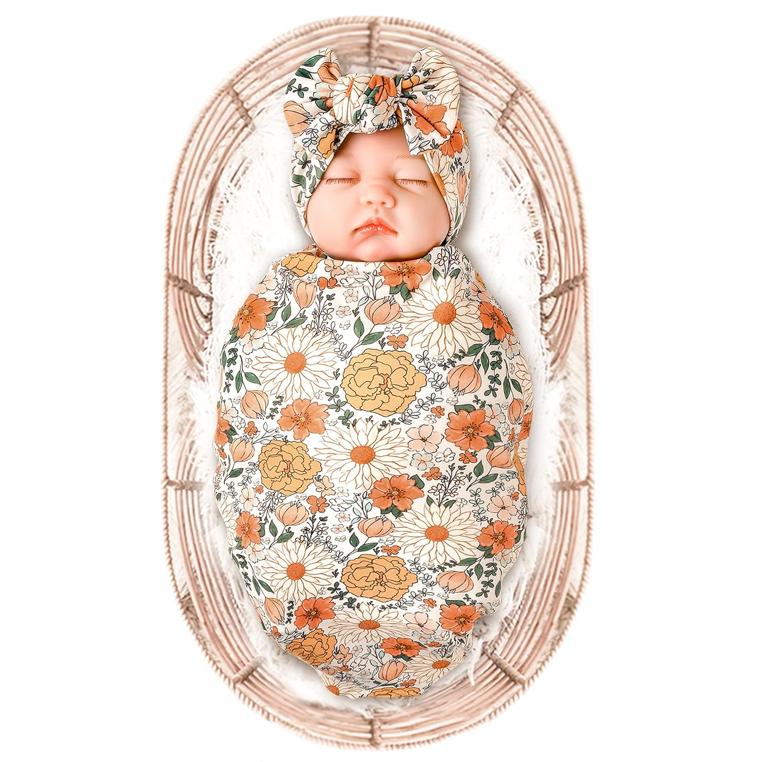Konssy Baby Girl Swaddle Blanket with Headband Set