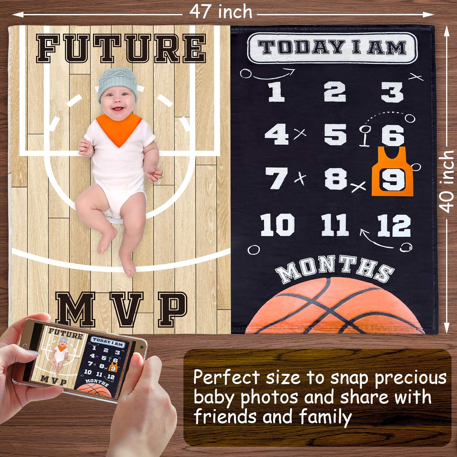 SUKOON Basketball Theme Monthly Milestone Blanket for Baby