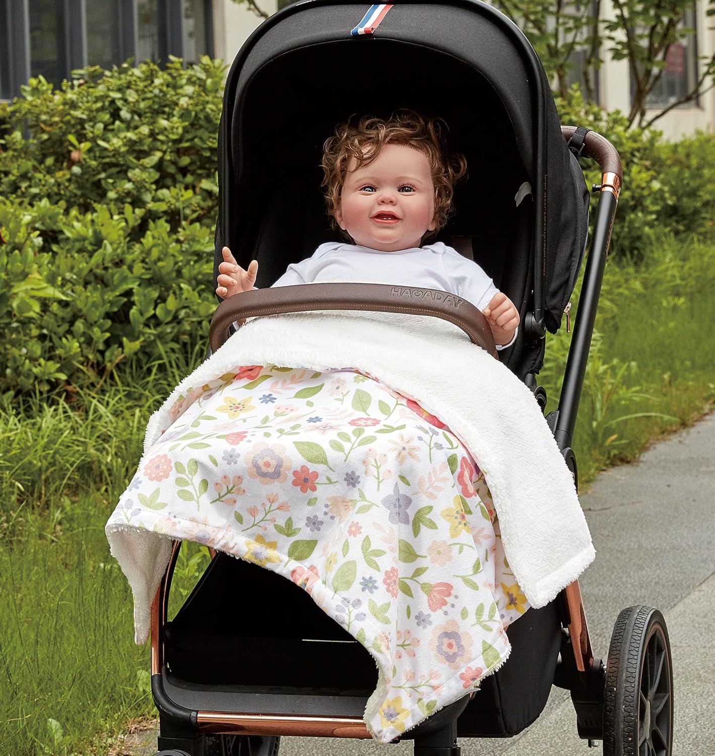 CREVENT 30X40 Daisy Baby Blanket with Fluffy Sherpa