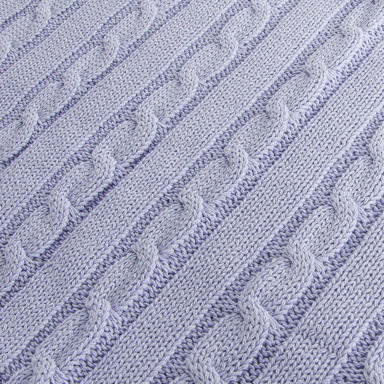 NTBAY 100 Pure Cotton Cable Knit Toddler Blanket 30x40 Inches Light Purple