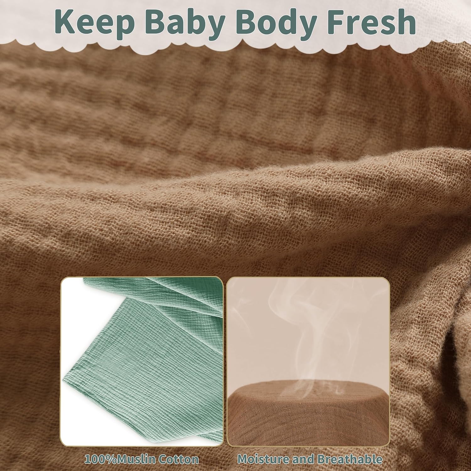 GUNTAIL Muslin Swaddle Blankets 2 Pack Beige Coffee
