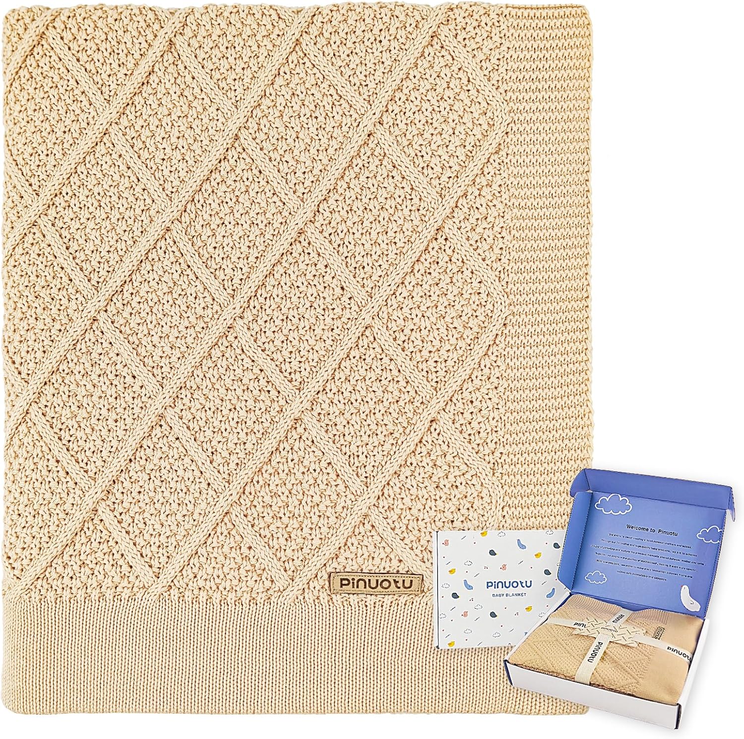 Pinuotu Knitted Cotton Baby Blanket 31x40 Inch Neutral Swaddle for Newborns
