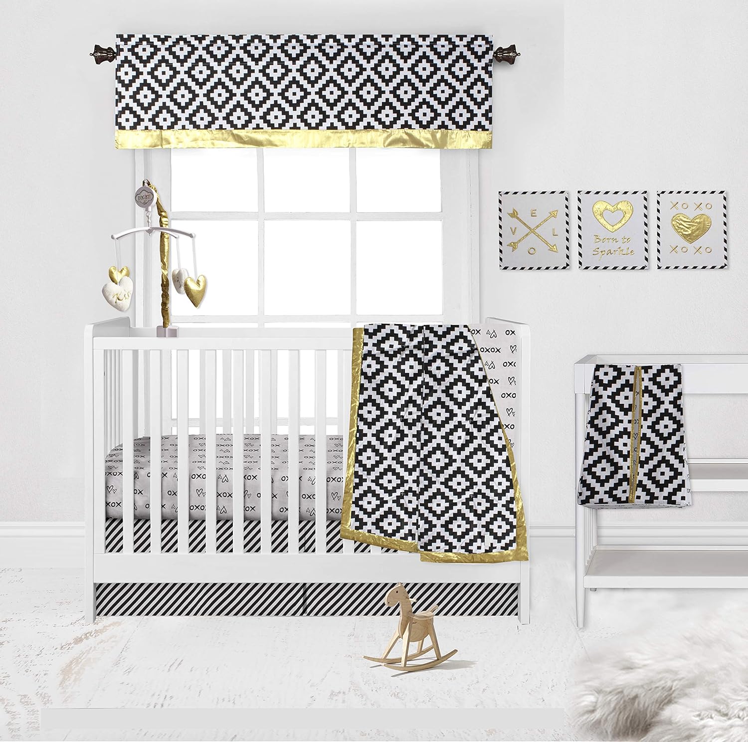 Bacati Love Unisex Born to Sparkle Embroidered Plush Blanket Black Gold