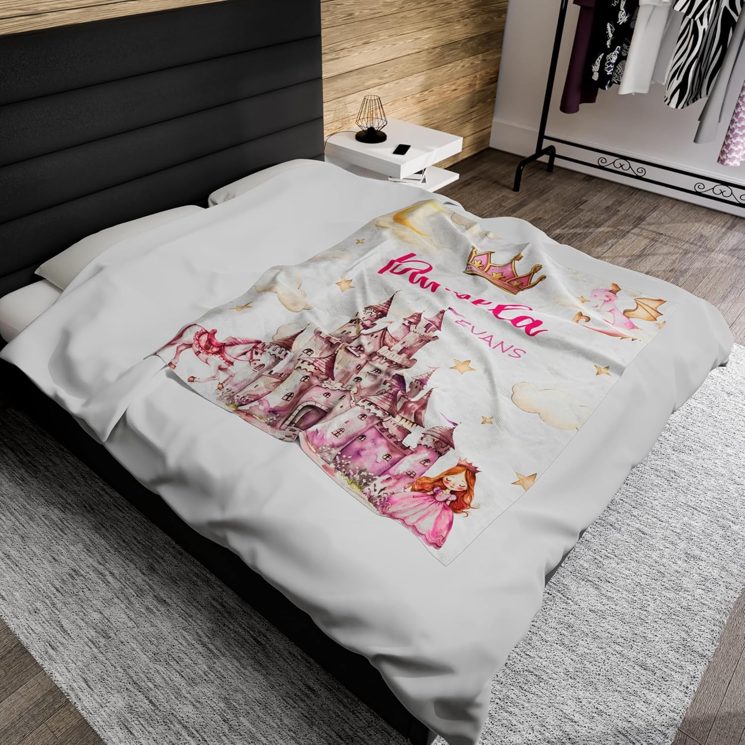 Personalized Fluffy Sherpa Baby Blanket with Sunflower Giraffe Design