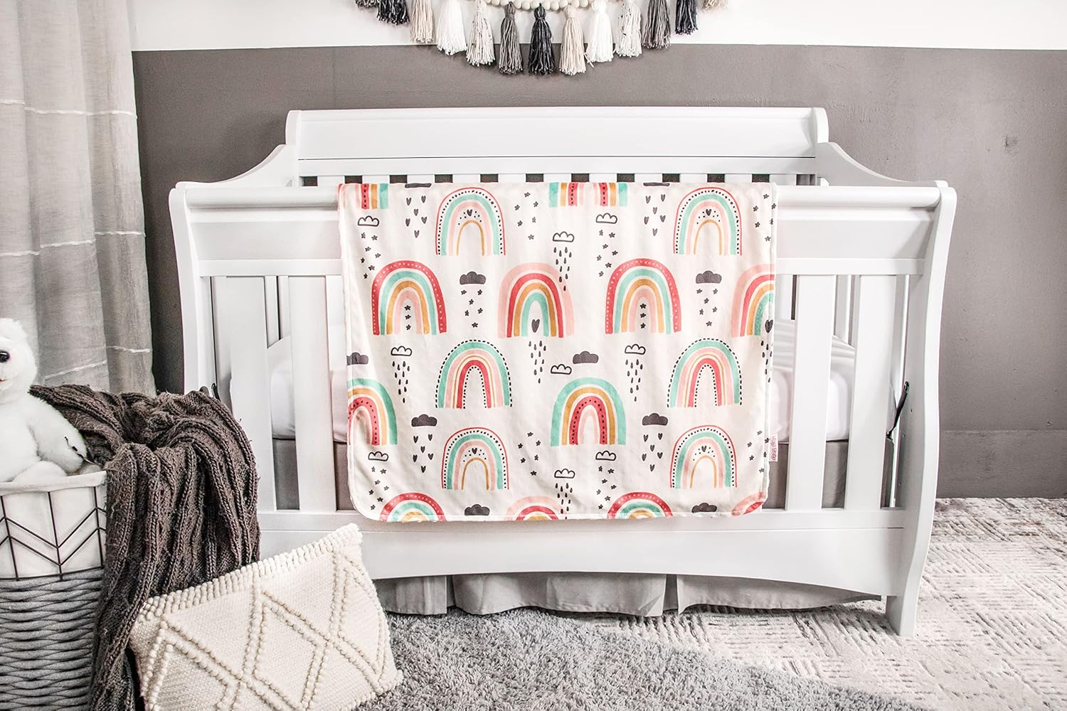 Top Tots Deluxe Minky Baby Blanket - Boho Rainbows 40 x 29 Inch Peach