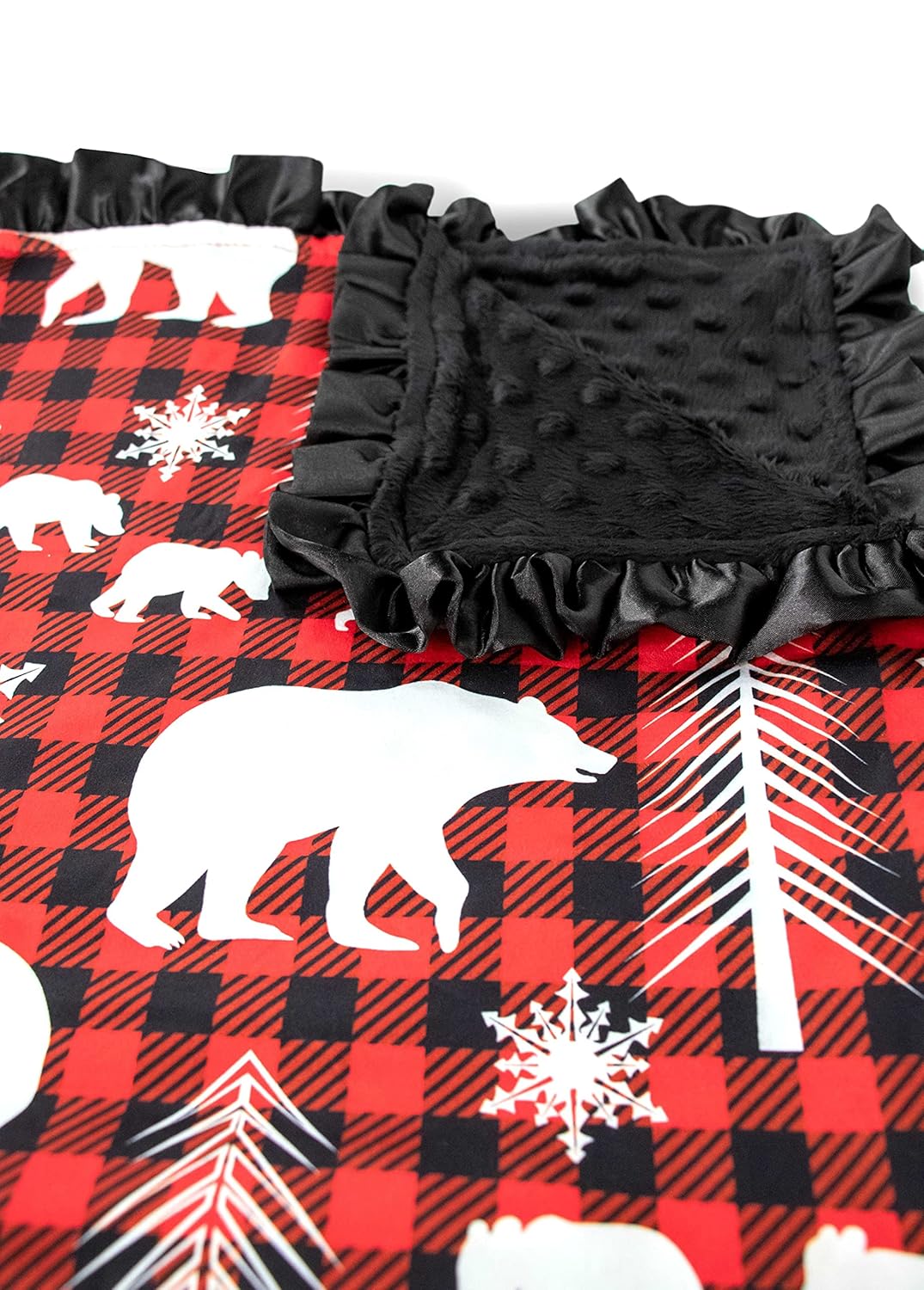 Top Tots Baby Blanket - Red Black Plaid Bear Cubs 31x31 Inch