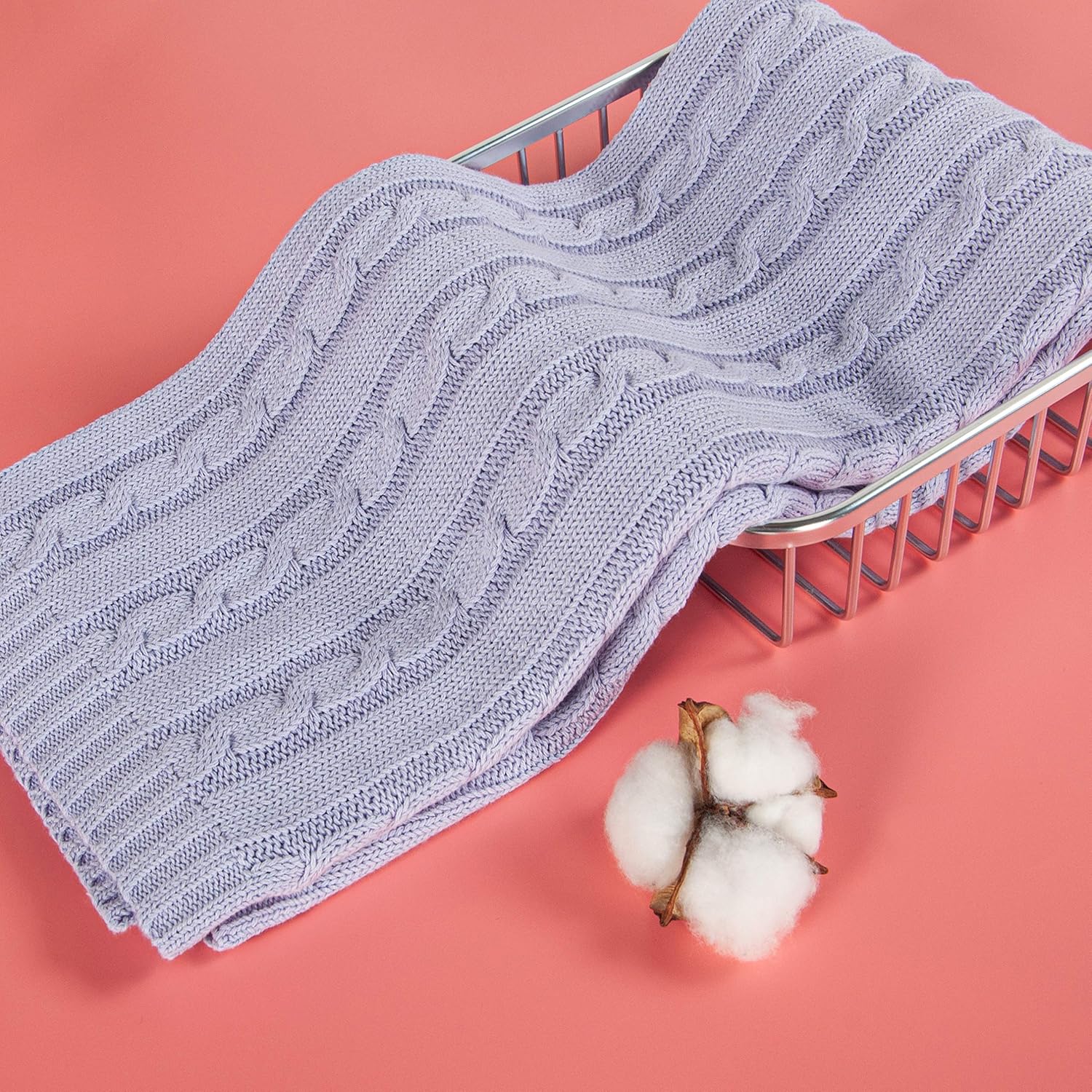 NTBAY 100 Pure Cotton Cable Knit Toddler Blanket 30x40 Inches Light Purple