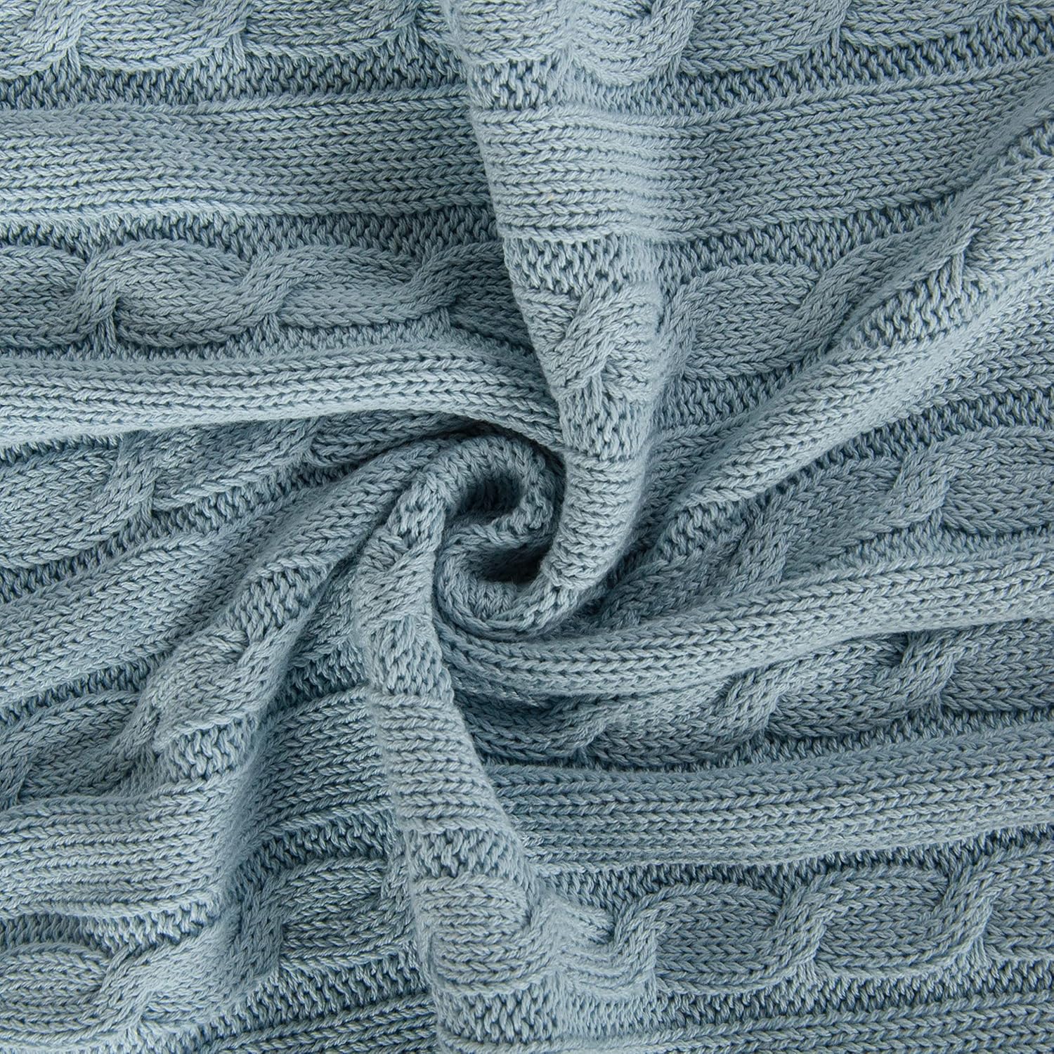 NTBAY 100 Pure Cotton Cable Knit Toddler Blanket - Baby Blue 30x40 Inches