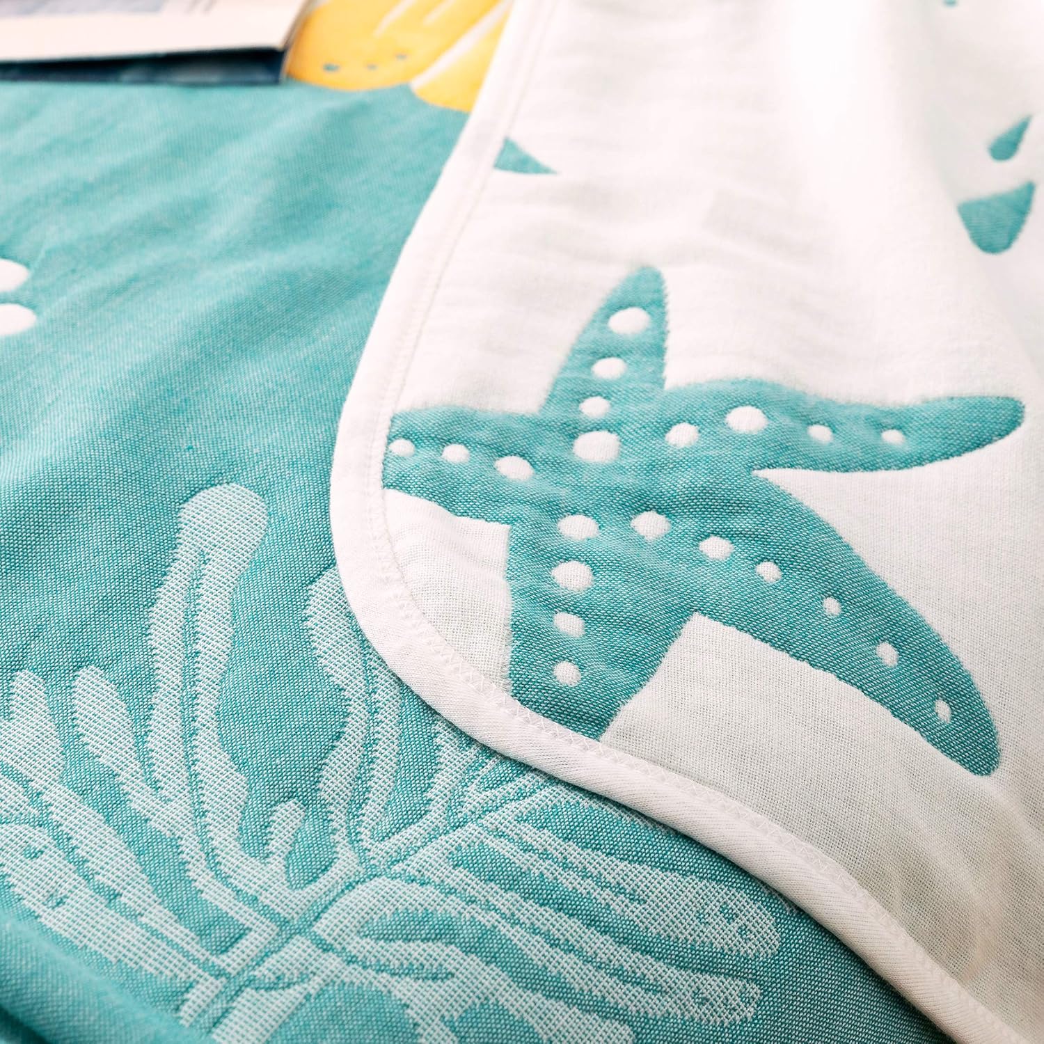 Coral Conch Starfish Shell Muslin Blanket Reversible 46x56