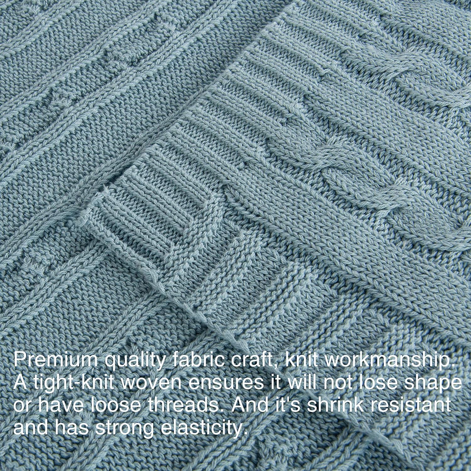 NTBAY 100 Pure Cotton Cable Knit Toddler Blanket - Baby Blue 30x40 Inches
